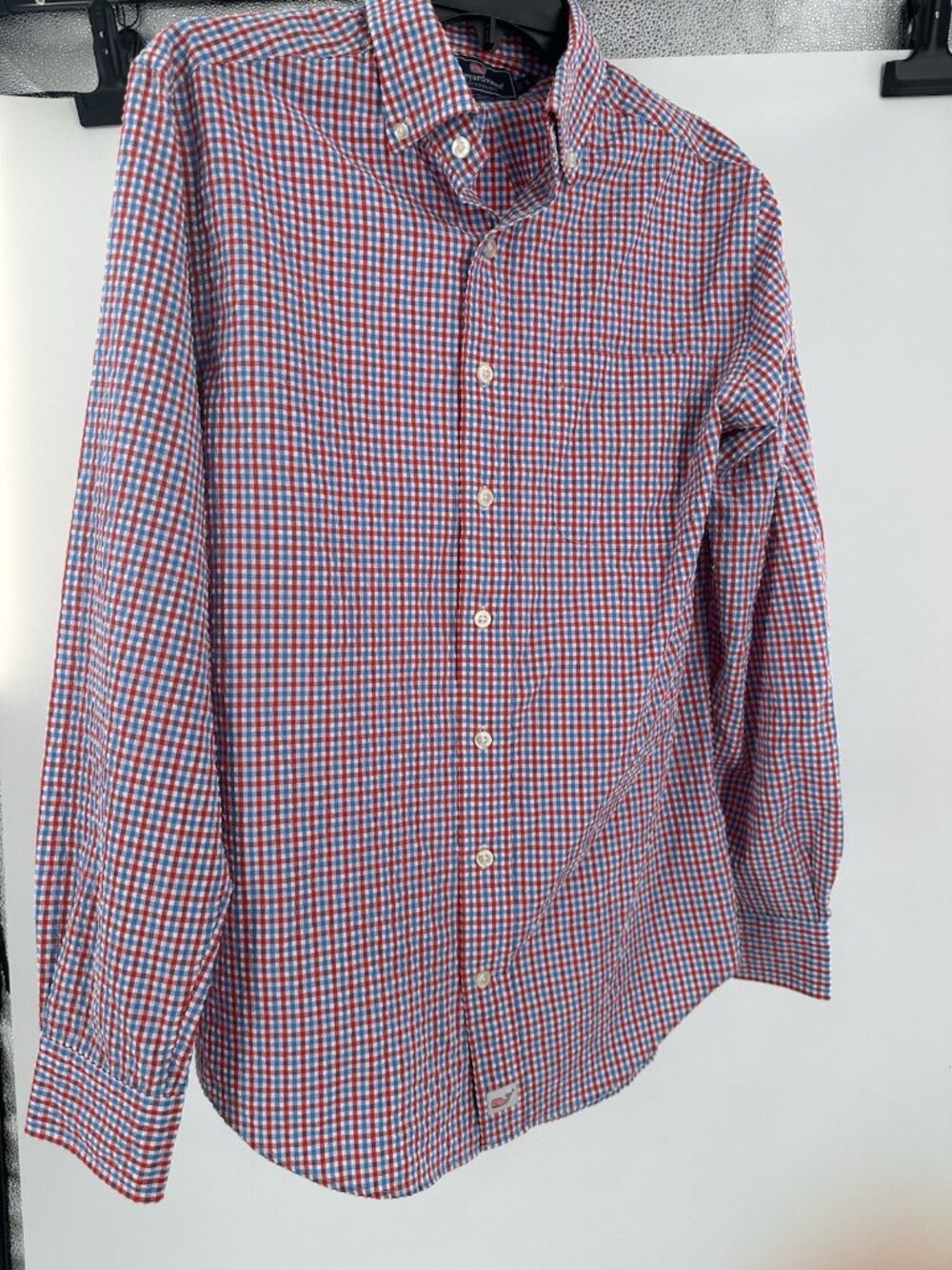 Vineyard Vines Slim Fit Murray Shirt Seersucker Plaid Red White Blue Small Men's